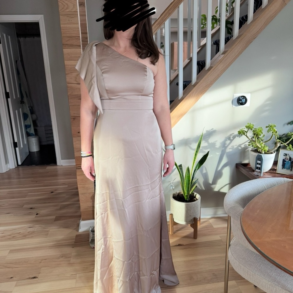 Azazie One-Shoulder Dress in Taupe